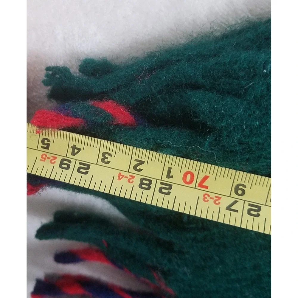 Perth Robe Vintage 100% Wool‎ Plaid Blanket Scarf Green Red Grey Fringe 50x60